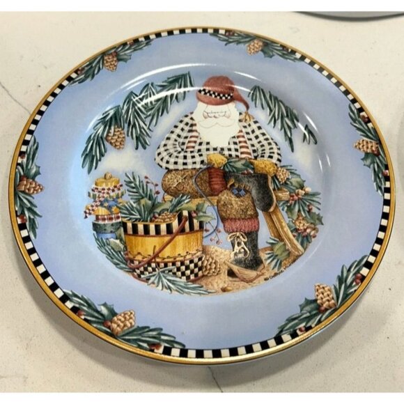 Set of 4 Vintage Sakura Debbie Mumm Woodland Santa 8” Salad Dessert Plates - Picture 4 of 7